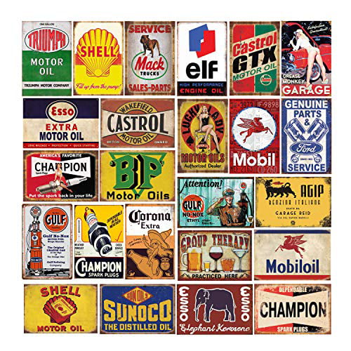 24 pcs Reproduced Vintage Tin Signs 8x12 in Gas Oil Beer Metal Sign for Home Bar Garage Man Cave A 